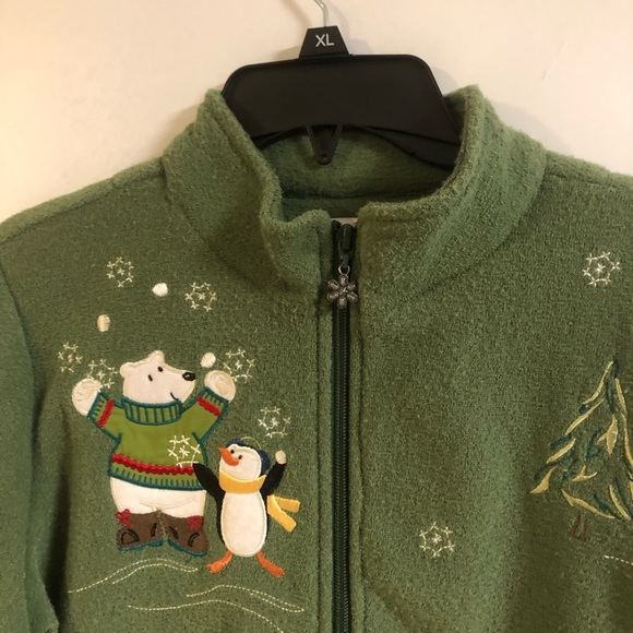 Vintage Christmas zipper green sweater- size M - Picture 5 of 16